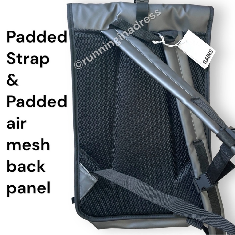 NWT Rains Waterproof Rolltop Rucksack Laptop Backpack In Metallic Grey - Picture 8 of 14
